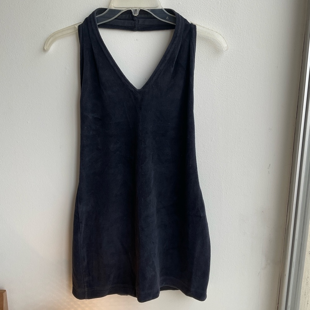 Vintage French Connection velour black halter top or mini dress.